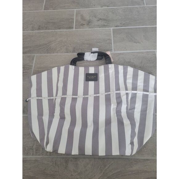 Victoria's‎ Secret Large Tote Gray and White Stripes - Picture 1 of 6